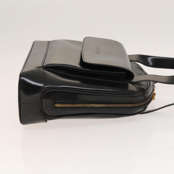 GUCCI Shoulder Bag Patent leather Black Gold Auth ep9690