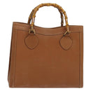 GUCCI Bamboo Hand Bag Leather Brown Gold Auth ep9697-1