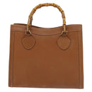 GUCCI Bamboo Hand Bag Leather Brown Gold Auth ep9697-13