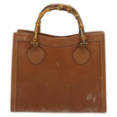GUCCI Bamboo Hand Bag Leather Brown Gold Auth ep9697-2