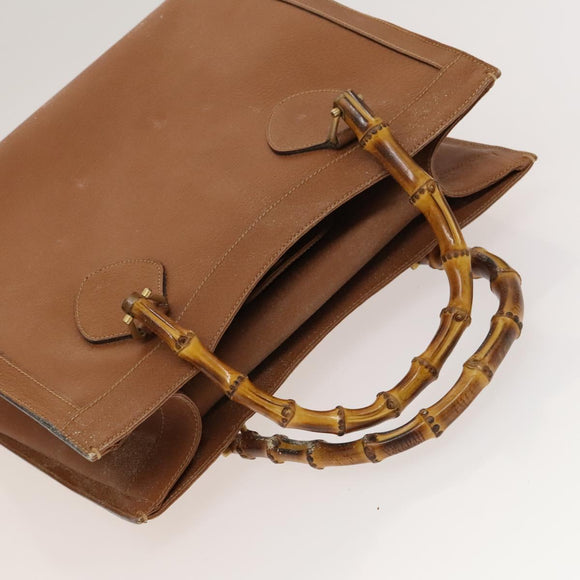 GUCCI Bamboo Hand Bag Leather Brown Gold Auth ep9697