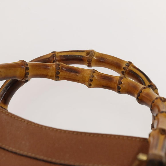 GUCCI Bamboo Hand Bag Leather Brown Gold Auth ep9697