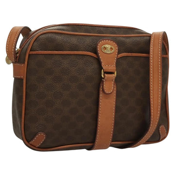 CELINE Macadam Canvas Shoulder Bag PVC Leather Brown Gold Auth ep9704
