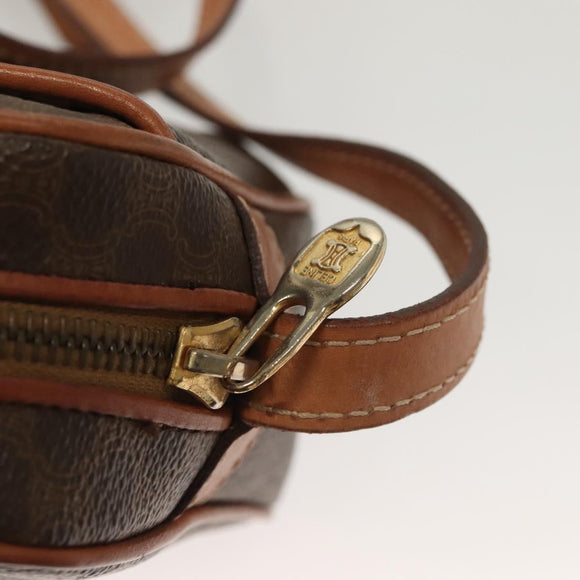 CELINE Macadam Canvas Shoulder Bag PVC Leather Brown Gold Auth ep9704