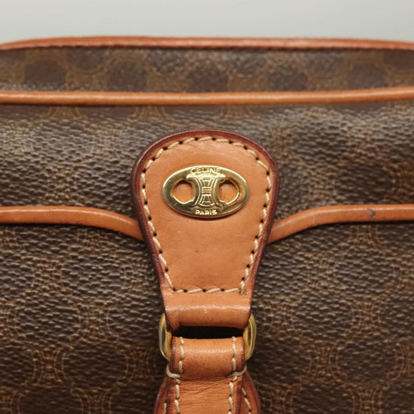 CELINE Macadam Canvas Shoulder Bag PVC Leather Brown Gold Auth ep9704