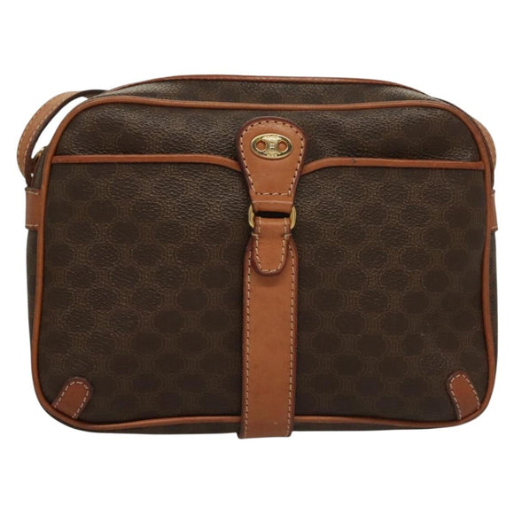 CELINE Macadam Canvas Shoulder Bag PVC Leather Brown Gold Auth ep9704