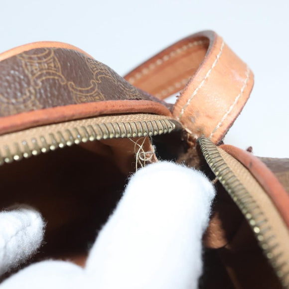 CELINE Macadam Canvas Shoulder Bag PVC Leather Brown Gold Auth ep9704