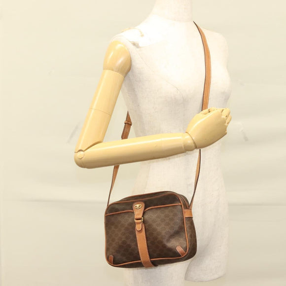 CELINE Macadam Canvas Shoulder Bag PVC Leather Brown Gold Auth ep9704