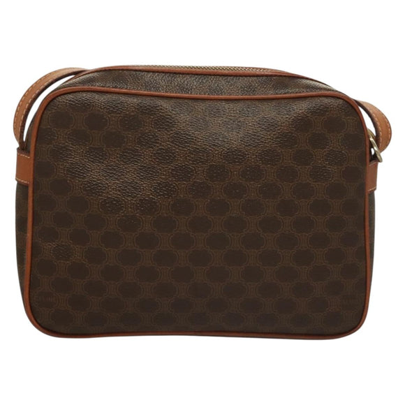 CELINE Macadam Canvas Shoulder Bag PVC Leather Brown Gold Auth ep9704