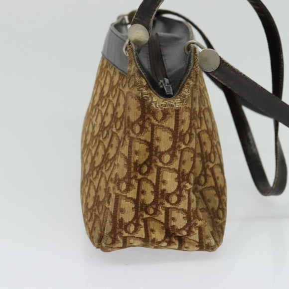 Christian Dior Trotter Canvas Shoulder Bag Brown Gold Auth ep9706