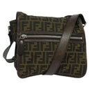 FENDI Zucca Canvas Shoulder Bag Black Brown Auth ep9708-1