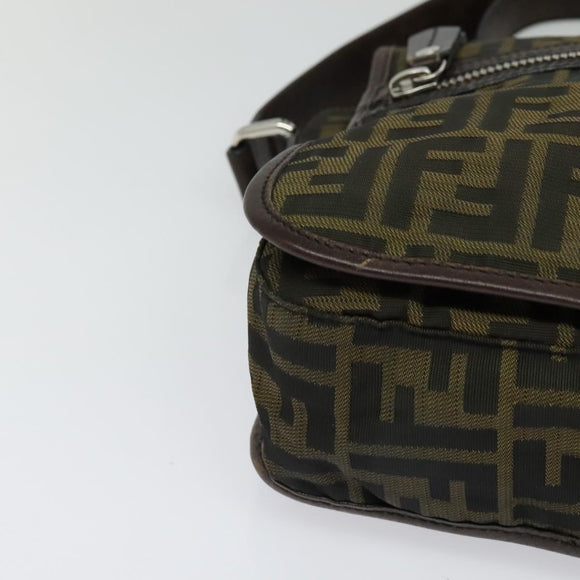 FENDI Zucca Canvas Shoulder Bag Black Brown Auth ep9708