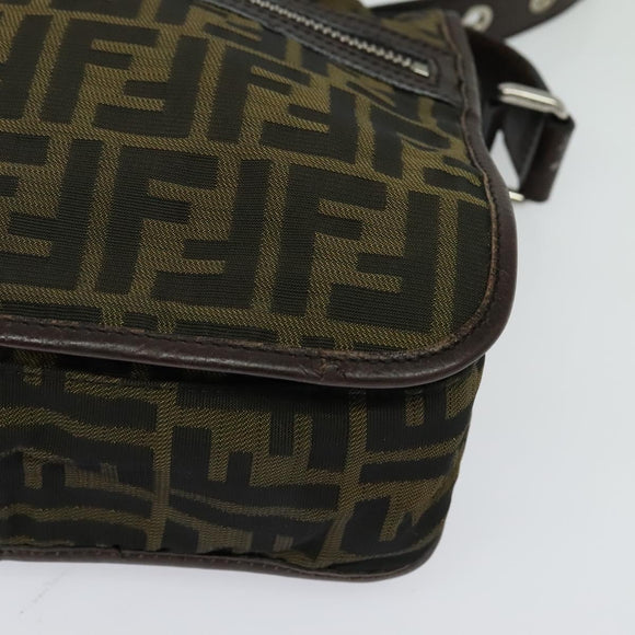FENDI Zucca Canvas Shoulder Bag Black Brown Auth ep9708