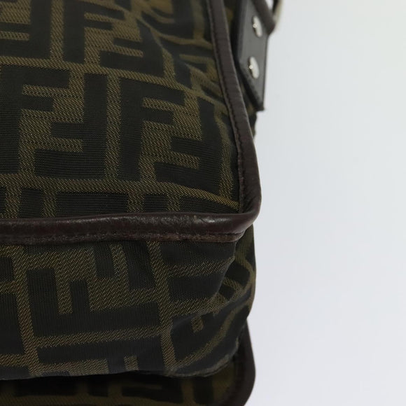 FENDI Zucca Canvas Shoulder Bag Black Brown Auth ep9708