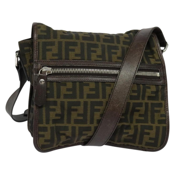 FENDI Zucca Canvas Shoulder Bag Black Brown Auth ep9708