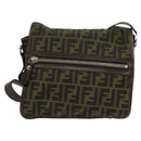 FENDI Zucca Canvas Shoulder Bag Black Brown Auth ep9708-13