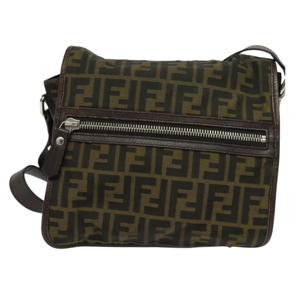 FENDI Zucca Canvas Shoulder Bag Black Brown Auth ep9708