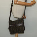 FENDI Zucca Canvas Shoulder Bag Black Brown Auth ep9708-21