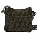 FENDI Zucca Canvas Shoulder Bag Black Brown Auth ep9708-2