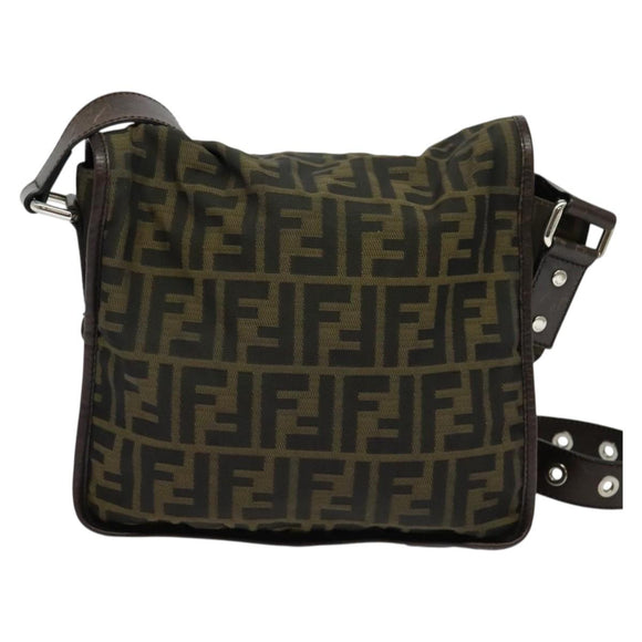 FENDI Zucca Canvas Shoulder Bag Black Brown Auth ep9708