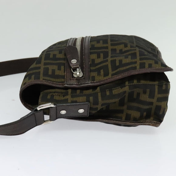 FENDI Zucca Canvas Shoulder Bag Black Brown Auth ep9708