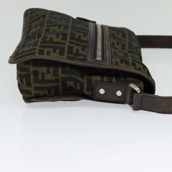 FENDI Zucca Canvas Shoulder Bag Black Brown Auth ep9708