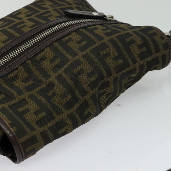FENDI Zucca Canvas Shoulder Bag Black Brown Auth ep9708