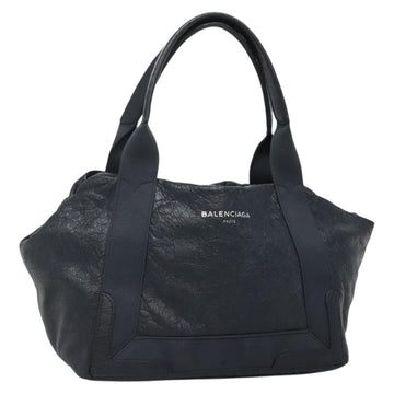 BALENCIAGA Navy Kabas Hand Bag Leather Navy Silver Auth ep9709