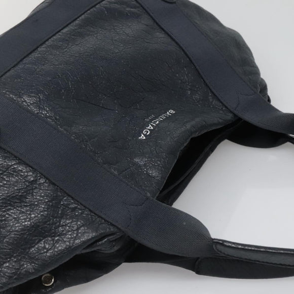 BALENCIAGA Navy Kabas Hand Bag Leather Navy Silver Auth ep9709