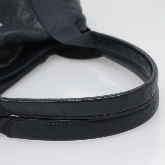 BALENCIAGA Navy Kabas Hand Bag Leather Navy Silver Auth ep9709