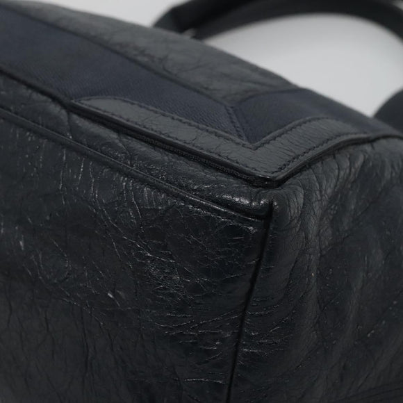 BALENCIAGA Navy Kabas Hand Bag Leather Navy Silver Auth ep9709