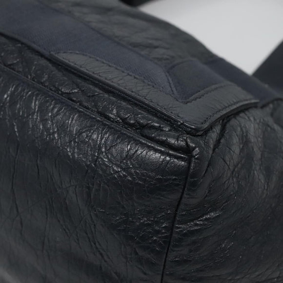 BALENCIAGA Navy Kabas Hand Bag Leather Navy Silver Auth ep9709