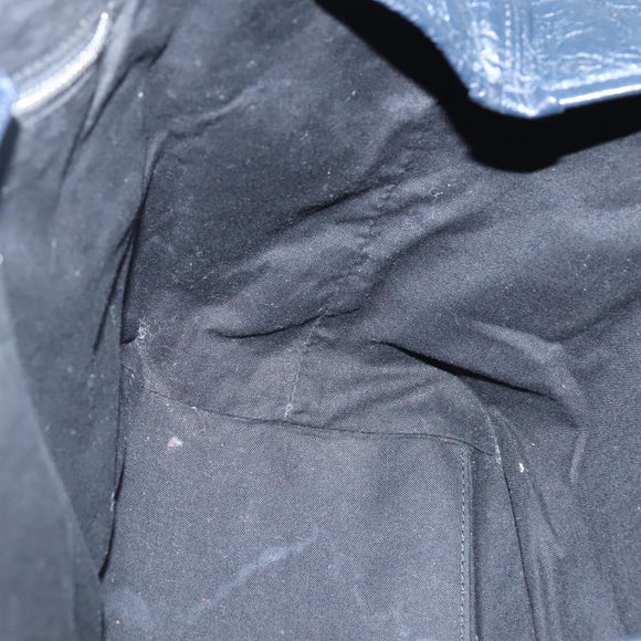 BALENCIAGA Navy Kabas Hand Bag Leather Navy Silver Auth ep9709