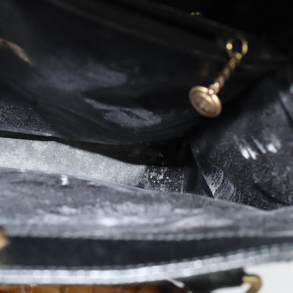 GUCCI Bamboo Hand Bag Leather Black Gold 002 0260 Auth ep9715