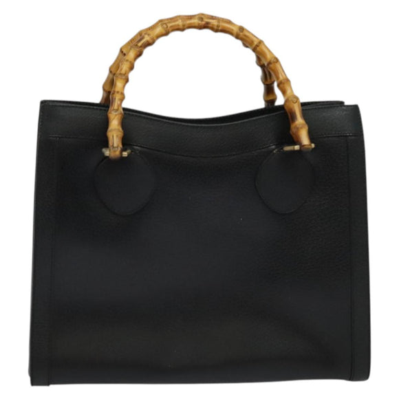 GUCCI Bamboo Hand Bag Leather Black Gold 002 0260 Auth ep9715