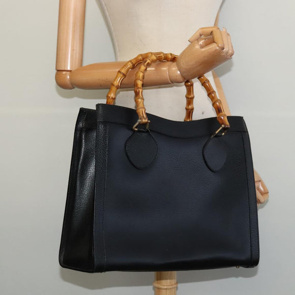 GUCCI Bamboo Hand Bag Leather Black Gold 002 0260 Auth ep9715