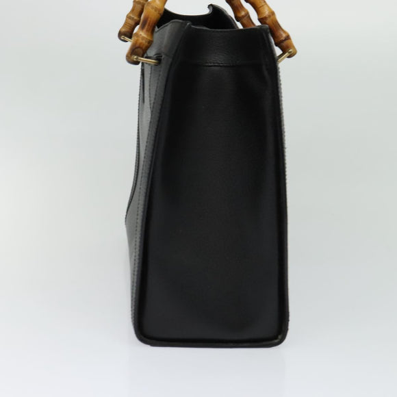 GUCCI Bamboo Hand Bag Leather Black Gold 002 0260 Auth ep9715