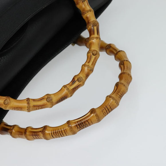 GUCCI Bamboo Hand Bag Leather Black Gold 002 0260 Auth ep9715
