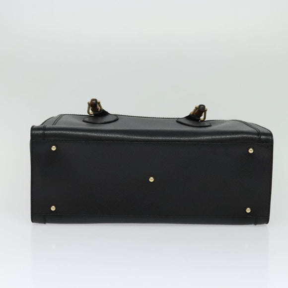 GUCCI Bamboo Hand Bag Leather Black Gold 002 0260 Auth ep9715