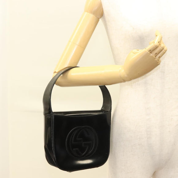 GUCCI Shoulder Bag Patent leather Black Silver 007 0249 Auth ep9726