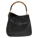 GUCCI Bamboo Hand Bag Leather Black Gold 001 2113 1638 Auth ep9730-1