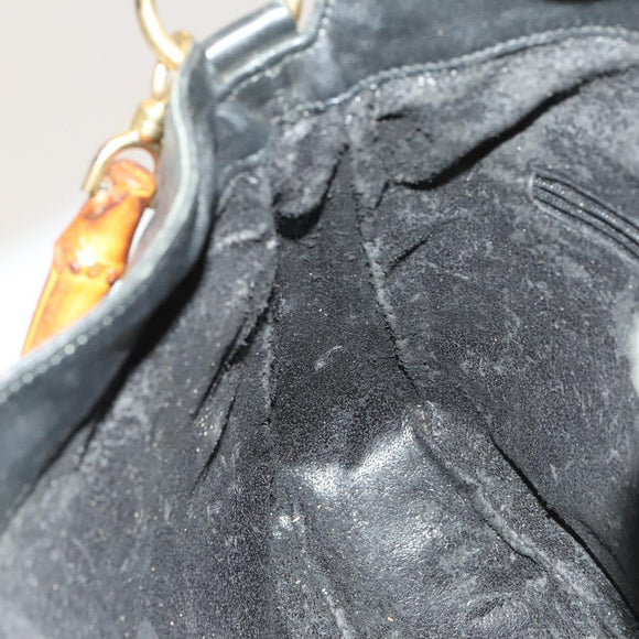 GUCCI Bamboo Hand Bag Leather Black Gold 001 2113 1638 Auth ep9730