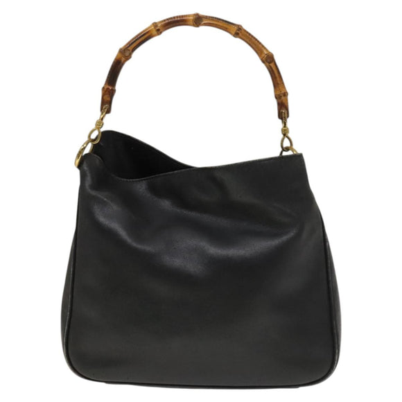 GUCCI Bamboo Hand Bag Leather Black Gold 001 2113 1638 Auth ep9730