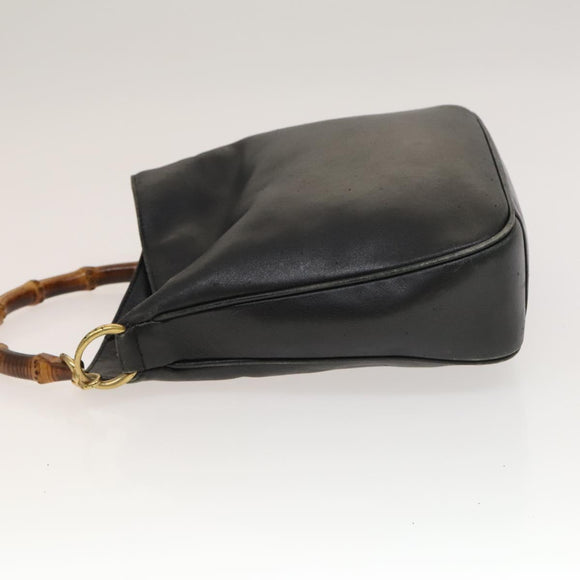 GUCCI Bamboo Hand Bag Leather Black Gold 001 2113 1638 Auth ep9730