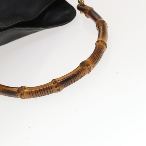 GUCCI Bamboo Hand Bag Leather Black Gold 001 2113 1638 Auth ep9730