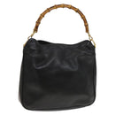 GUCCI Bamboo Hand Bag Leather Black Gold 001 2113 1638 Auth ep9740-1