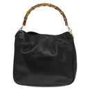 GUCCI Bamboo Hand Bag Leather Black Gold 001 2113 1638 Auth ep9740-2