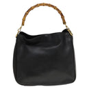 GUCCI Bamboo Hand Bag Leather Black Gold 001 2113 1638 Auth ep9740-3