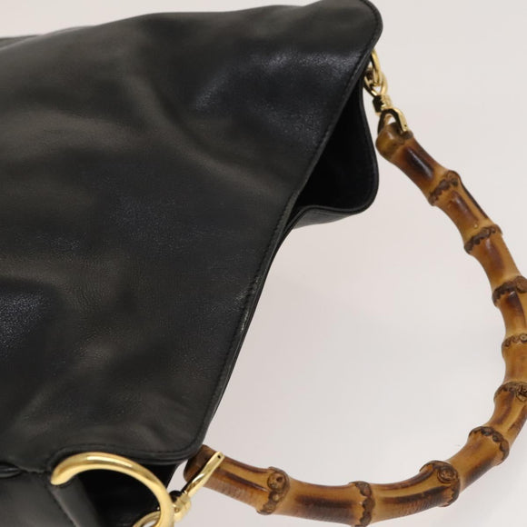 GUCCI Bamboo Hand Bag Leather Black Gold 001 2113 1638 Auth ep9740