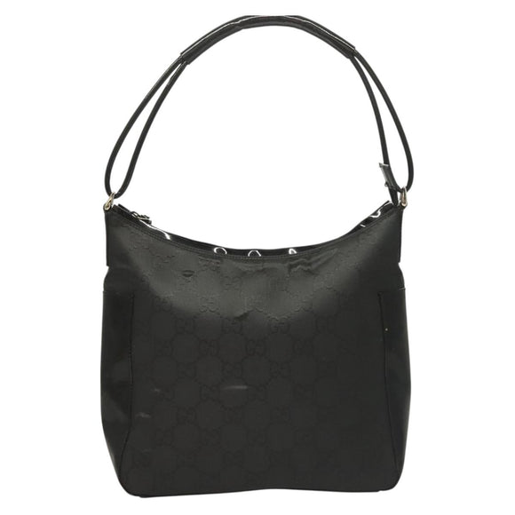 GUCCI GG Canvas Shoulder Bag Nylon Outlet Black Silver 77112 3444 Auth ep9749
